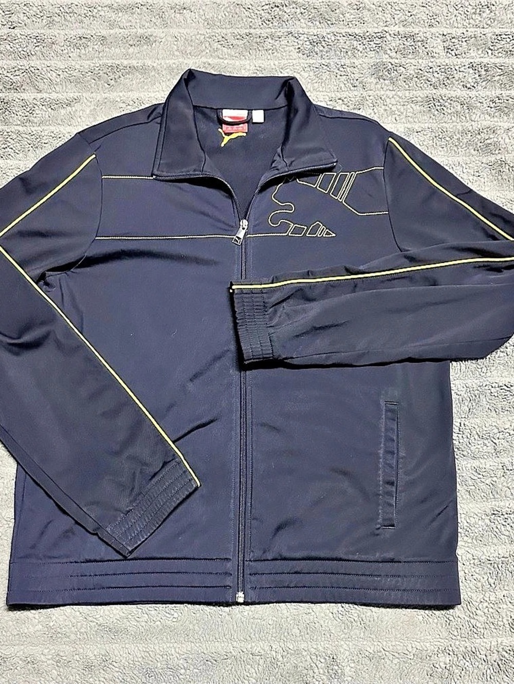 Vintage 90s PUMA T7 Track Jacket Navy Blue with Yellow Accents Size Medium